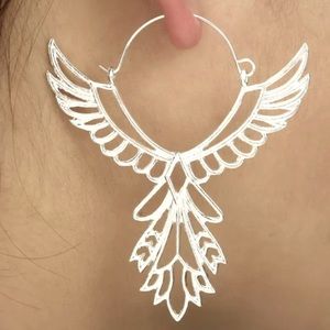 Phoenix Thunderbird Wing Hoop Earring Silver